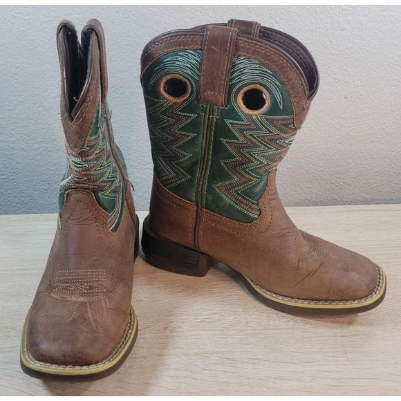 Durango Other - Durango Kids Western Cowboy Boots Brown‎ Green Stitching Size 11M